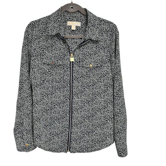 Michael Kors Women's Floral Zip-Up Blouse V-Neck Long Sleeve M - Picture 1 of 8